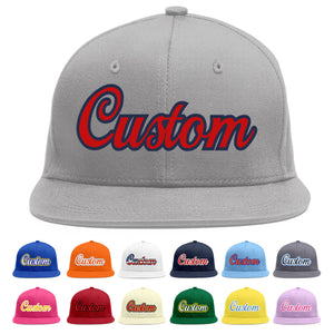 Custom Gray Red-Navy Flat Eaves Sport Baseball Cap