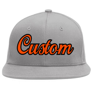 Custom Gray Orange-Black Flat Eaves Sport Baseball Cap