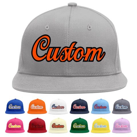 Custom Gray Orange-Black Flat Eaves Sport Baseball Cap