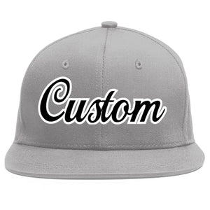 Custom Gray Black-White Flat Eaves Sport Baseball Cap