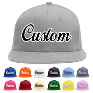 Custom Gray Black-White Flat Eaves Sport Baseball Cap