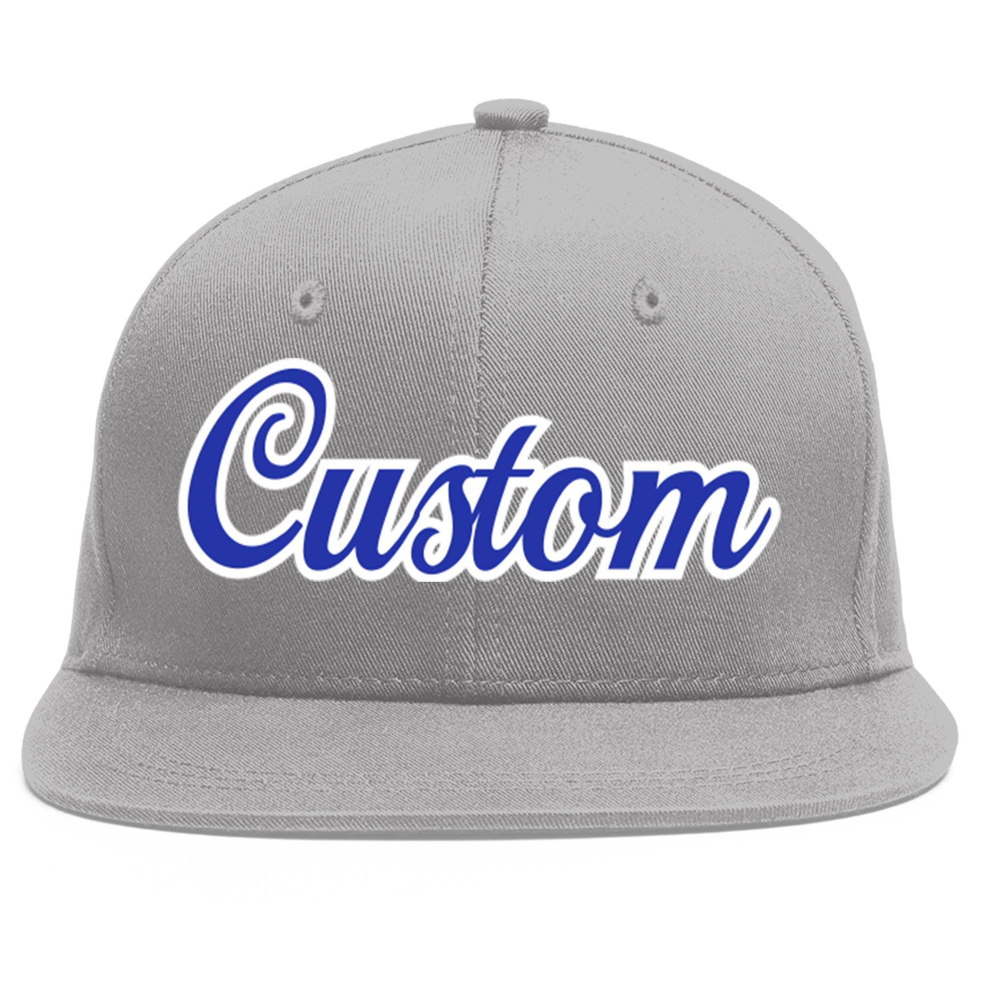 Casquette de baseball sport personnalisée gris royal-blanc plat Eaves