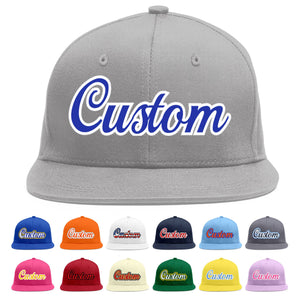 Casquette de baseball sport personnalisée gris royal-blanc plat Eaves