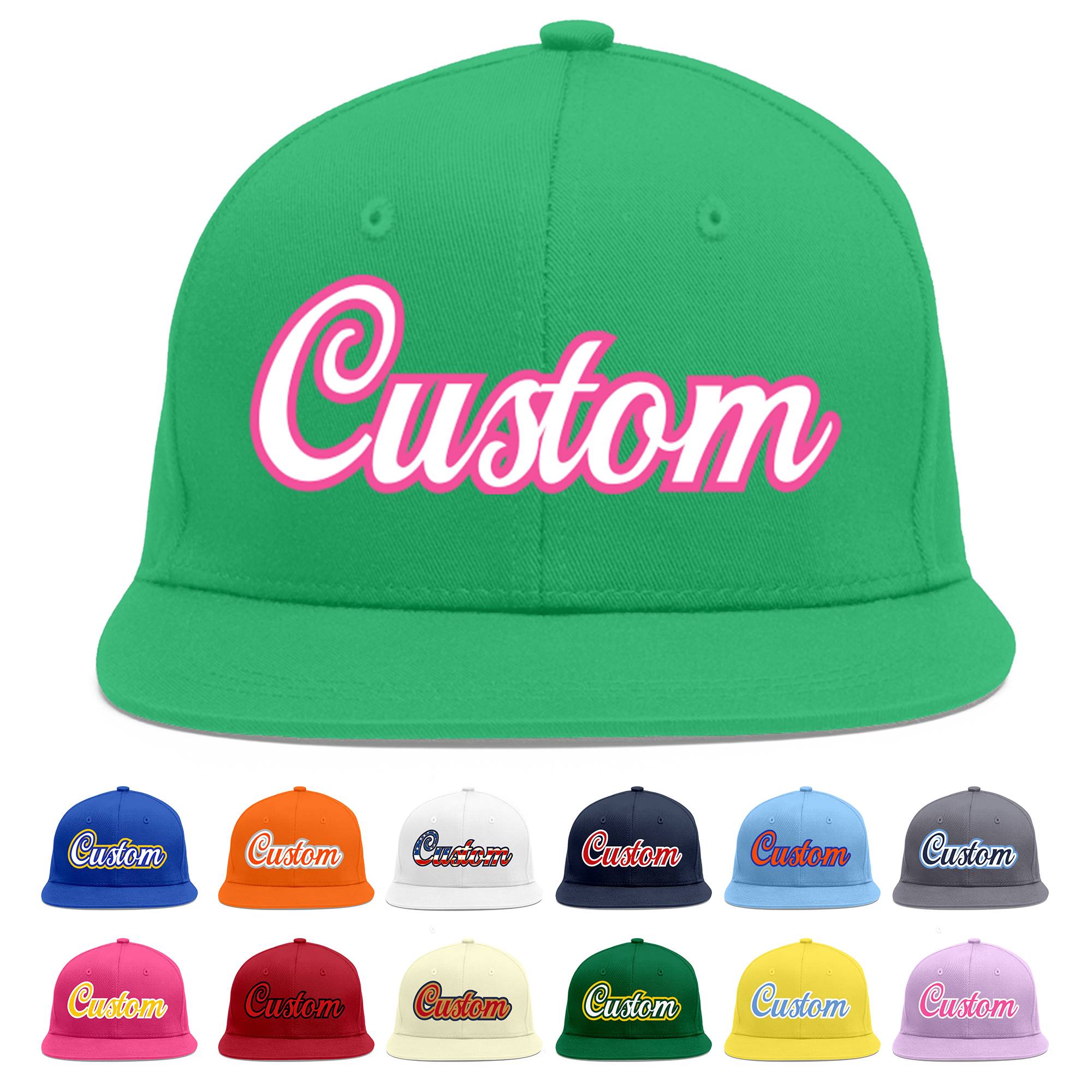 Custom Teal White-Pink Flat Eaves Sport Baseball Cap