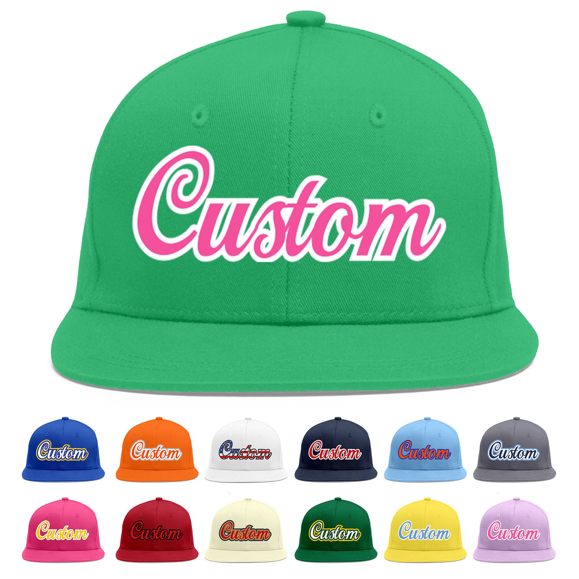 Custom Teal Pink-White Flat Eaves Sport Baseball Cap