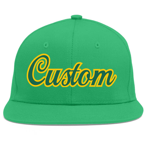 Custom Teal Kelly Green-Gold Flat Eaves Sport Baseball Cap