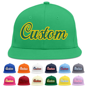 Custom Teal Kelly Green-Gold Flat Eaves Sport Baseball Cap