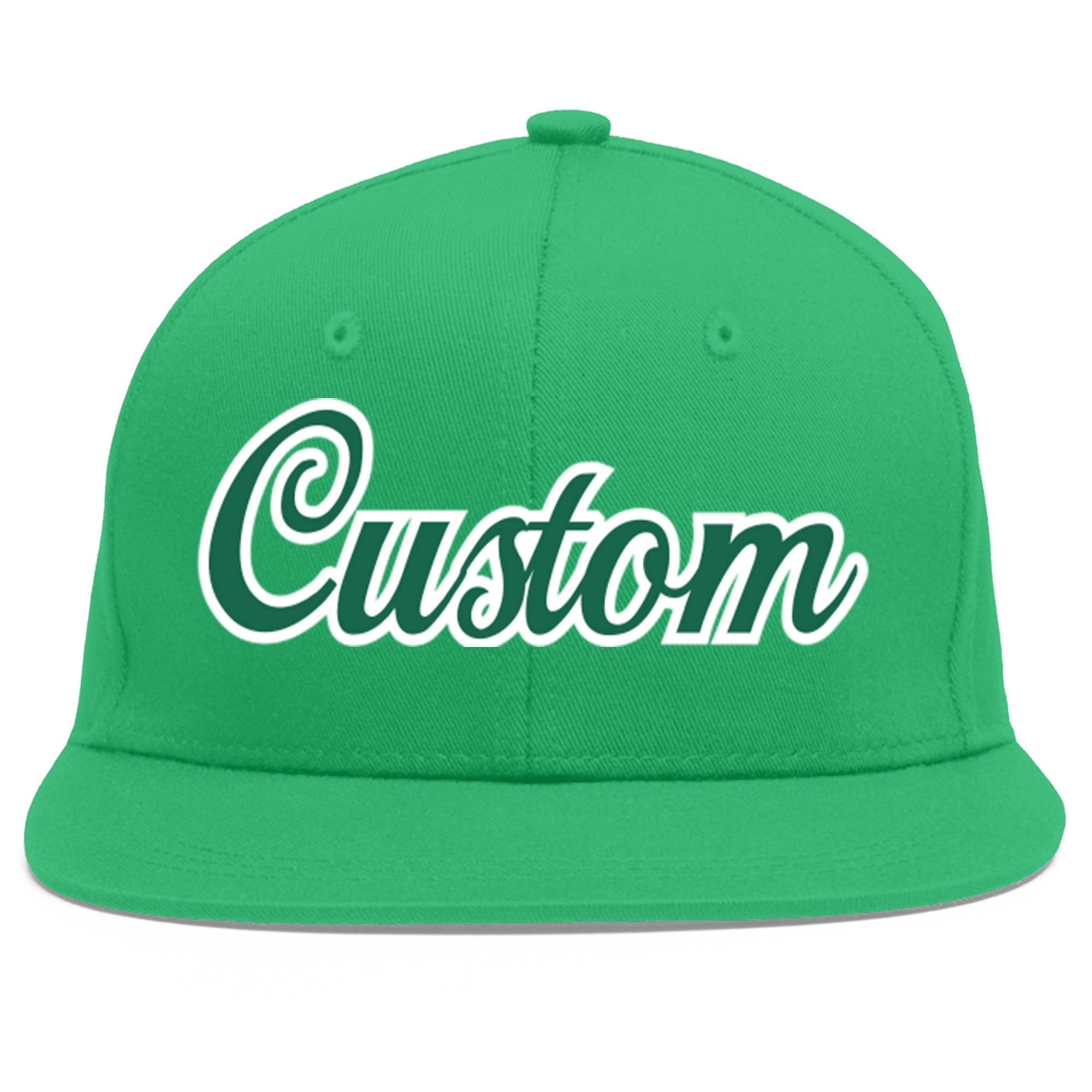 Custom Teal Kelly Green-White Flat Eaves Sport Baseball Cap