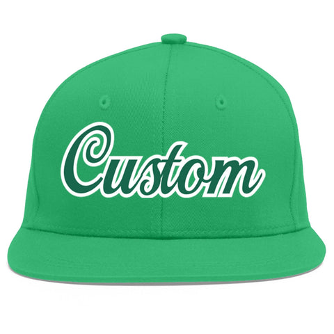 Custom Teal Kelly Green-White Flat Eaves Sport Baseball Cap