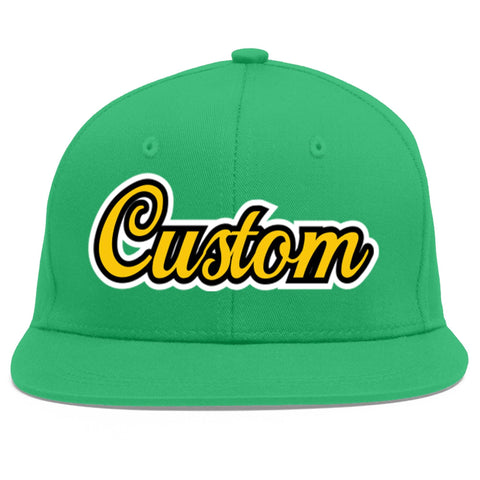 Custom Teal Gold-Black Flat Eaves Sport Baseball Cap