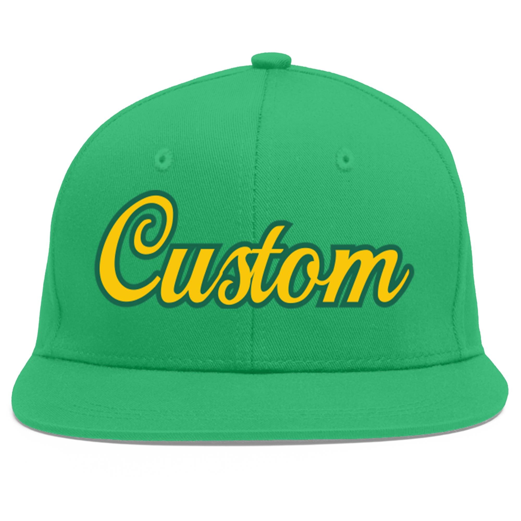 Custom Teal Gold-Kelly Green Flat Eaves Sport Baseball Cap