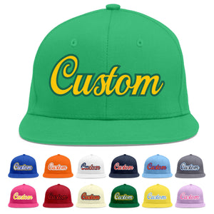 Custom Teal Gold-Kelly Green Flat Eaves Sport Baseball Cap