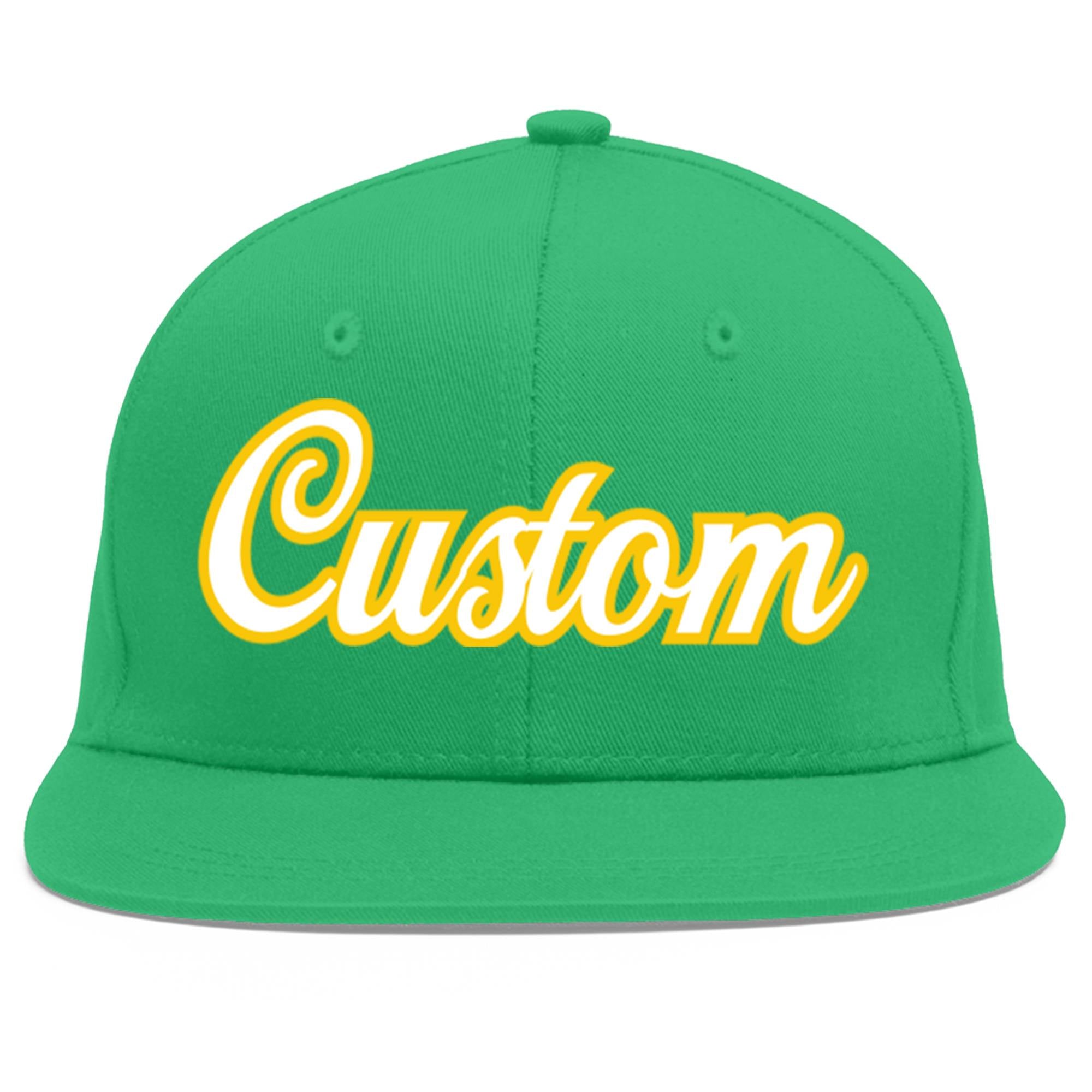 Custom Teal White-Gold Flat Eaves Sport Baseball Cap