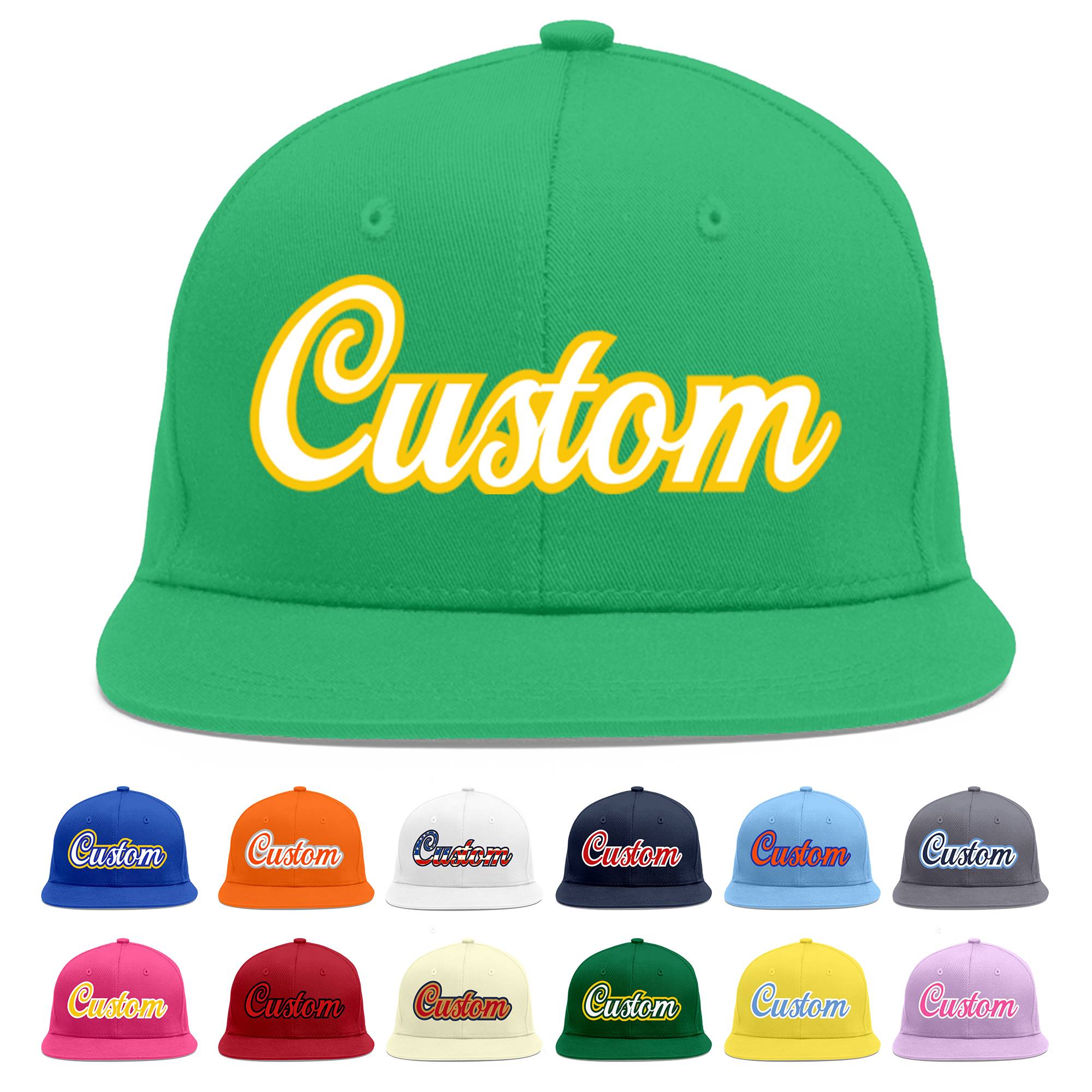 Custom Teal White-Gold Flat Eaves Sport Baseball Cap