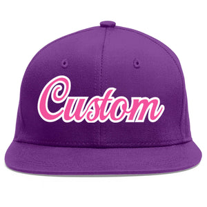 Custom Purple Pink-White Flat Eaves Sport Baseball Cap