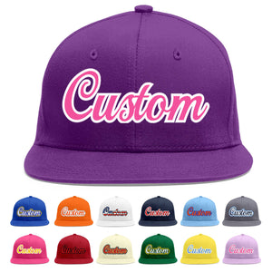 Custom Purple Pink-White Flat Eaves Sport Baseball Cap