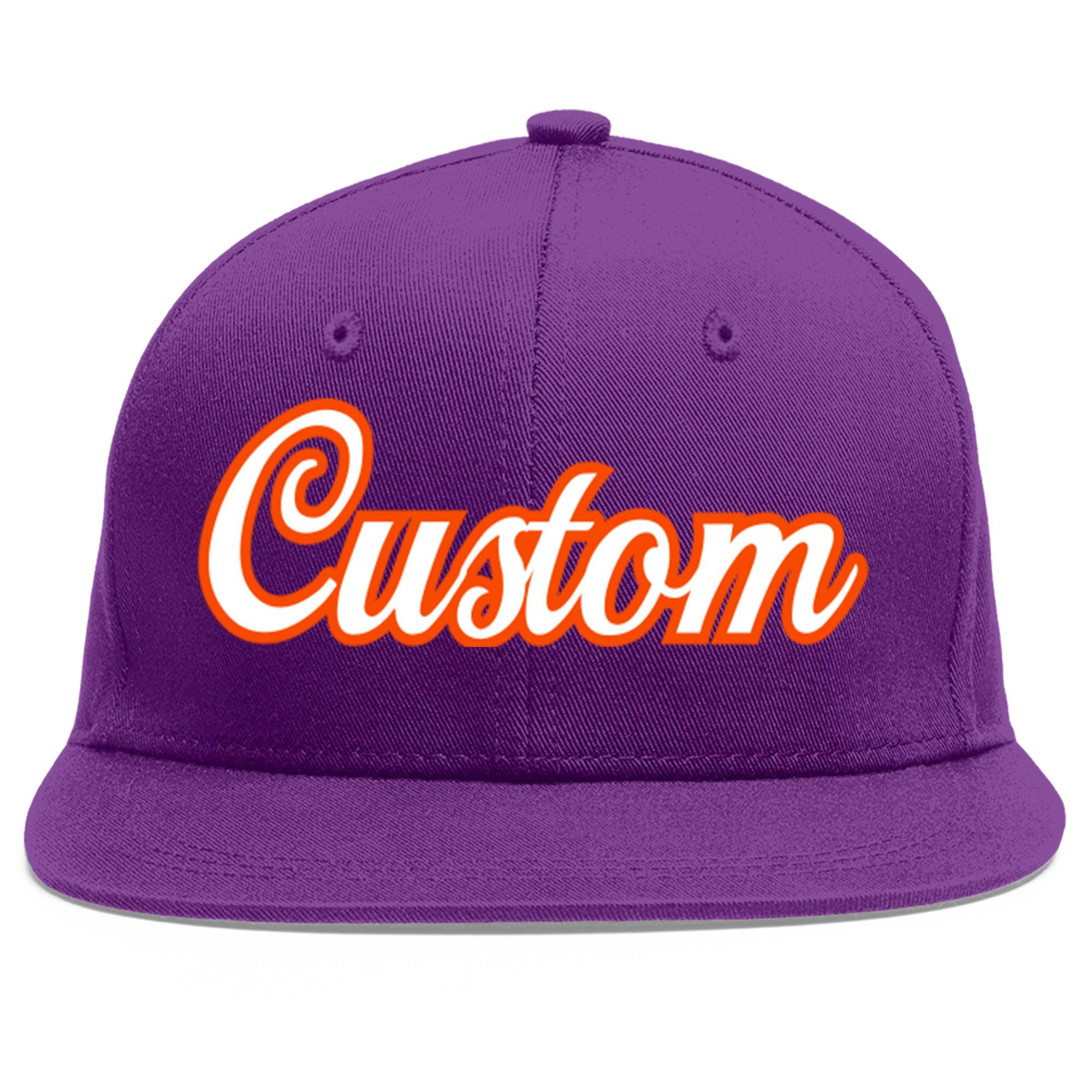 Casquette de baseball sport personnalisée violet blanc-orange à avant-toit plat