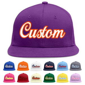 Casquette de baseball sport personnalisée violet blanc-orange à avant-toit plat