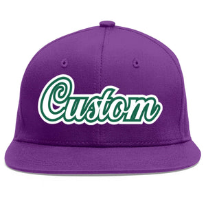 Custom Purple White-Kelly Green Flat Eaves Sport Baseball Cap