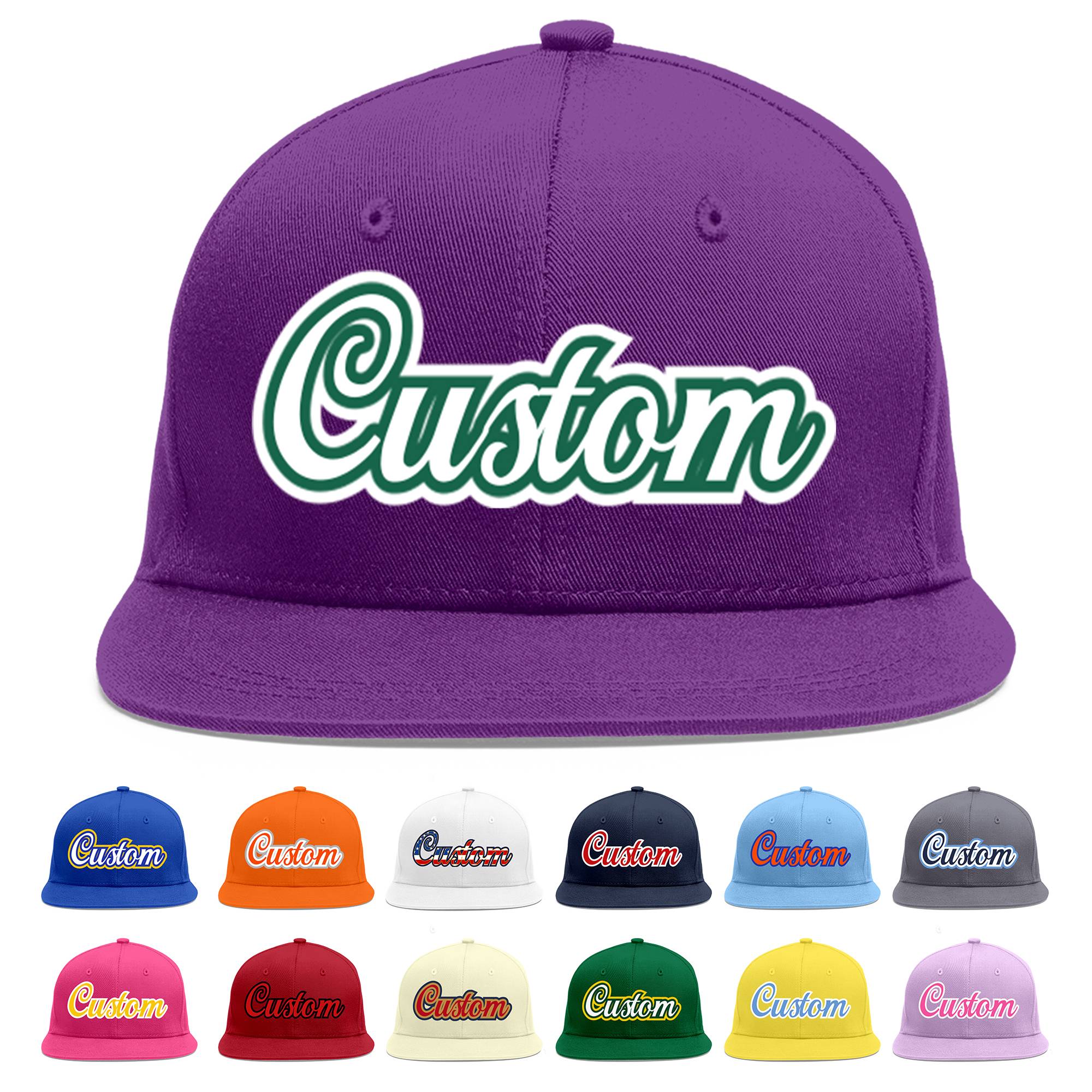 Casquette de baseball personnalisée violet blanc-vert Kelly Flat Eaves