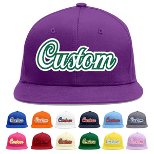 Custom Purple White-Kelly Green Flat Eaves Sport Baseball Cap