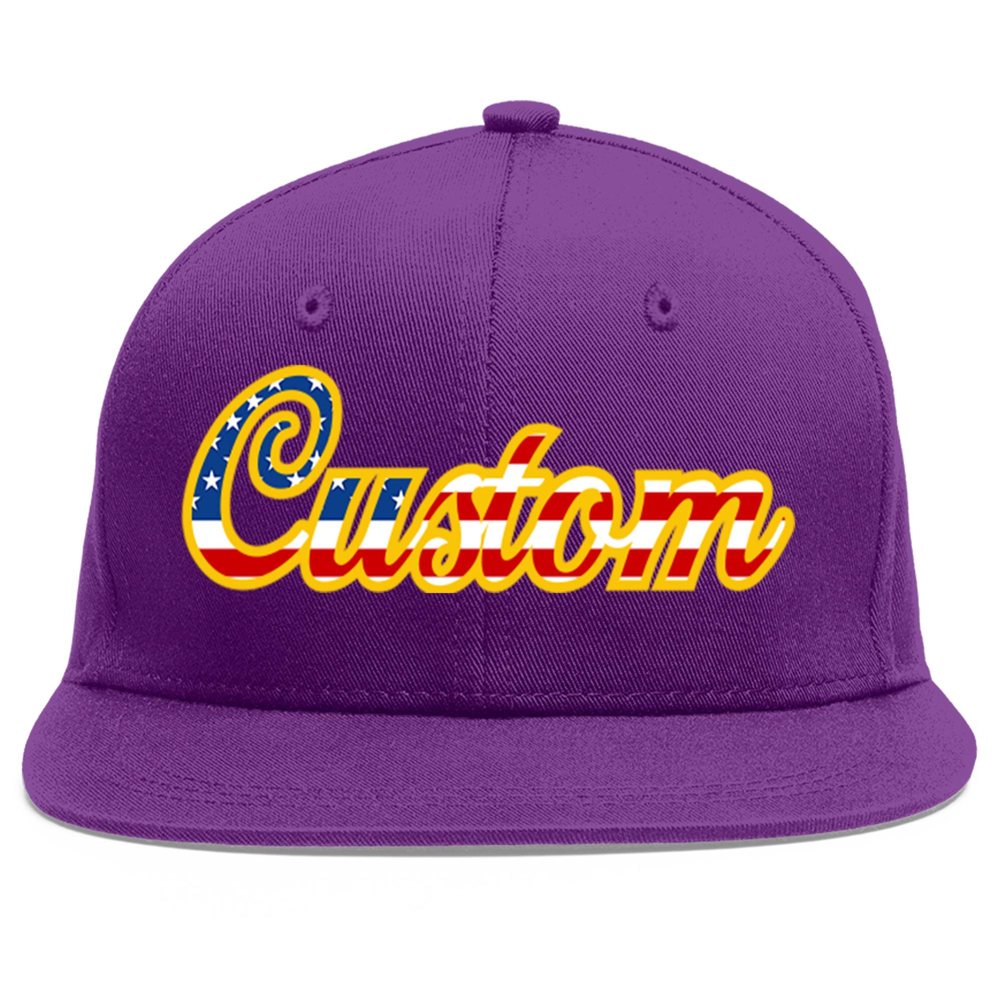 Casquette de baseball personnalisée avec drapeau américain vintage violet et or plat avant-toit