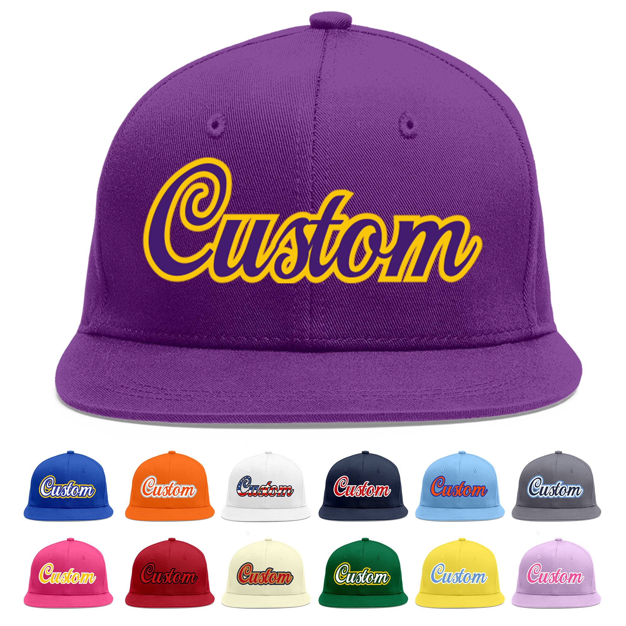 Casquette de baseball personnalisée violet violet-or Flat Eaves Sport