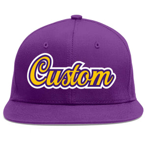 Casquette de baseball sport personnalisée violet or-violet plat avant-toit