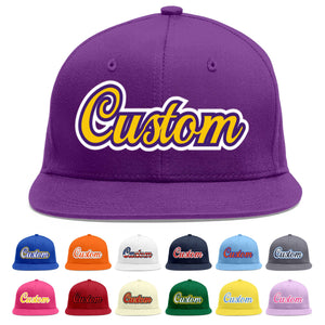 Custom Purple Gold-purple Flat Eaves Sport Baseball Cap