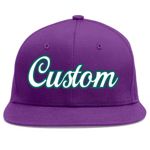 Custom Purple White-Aqua Flat Eaves Sport Baseball Cap