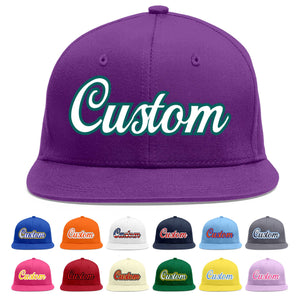 Custom Purple White-Aqua Flat Eaves Sport Baseball Cap