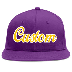 Casquette de baseball sport personnalisée violet or-blanc plat Eaves