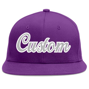 Custom Purple Gray-White Flat Eaves Sport Baseball Cap