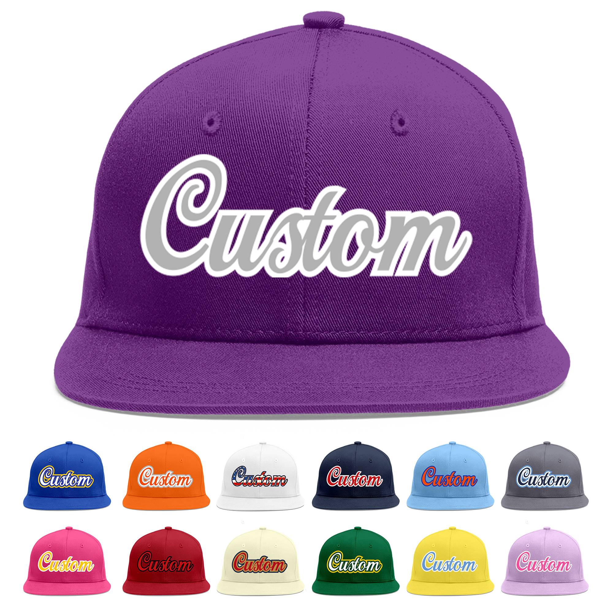 Casquette de baseball sport personnalisée violet gris-blanc à avant-toit plat