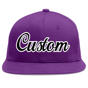 Casquette de baseball sport personnalisée violet noir-blanc plat Eaves