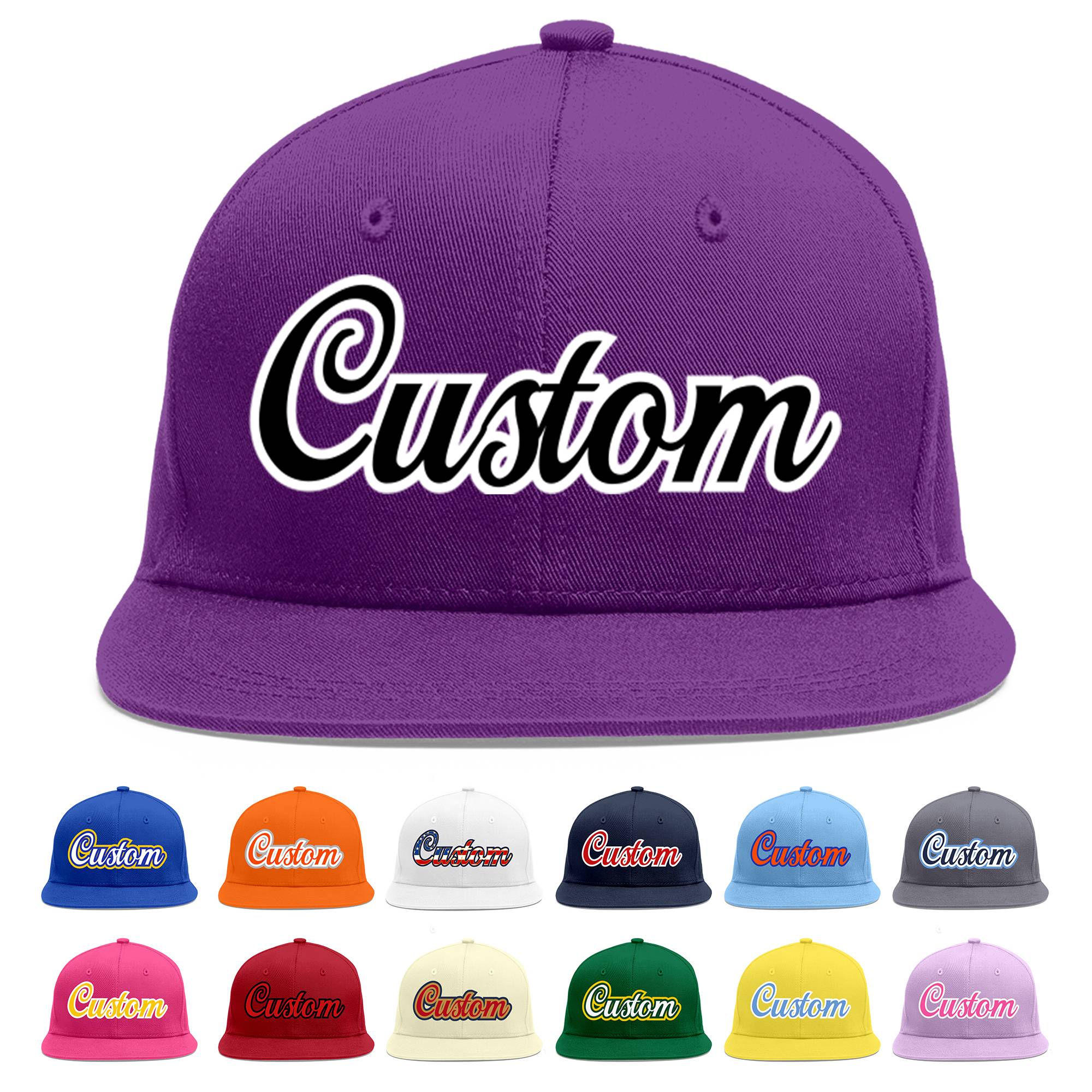 Casquette de baseball sport personnalisée violet noir-blanc plat Eaves