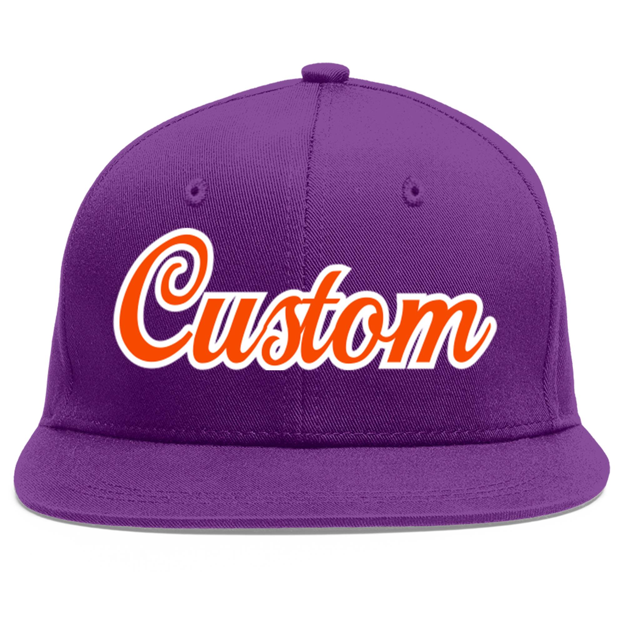 Custom Purple Orange-White Flat Eaves Sport Baseball Cap