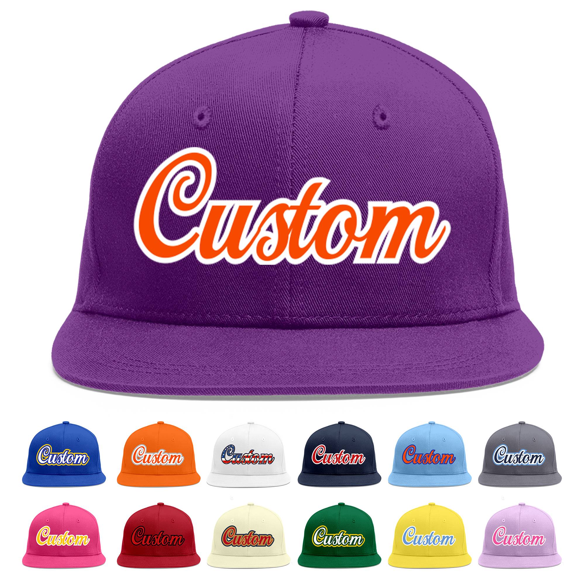 Custom Purple Orange-White Flat Eaves Sport Baseball Cap