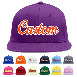 Casquette de baseball sport personnalisée violet orange-blanc plat Eaves