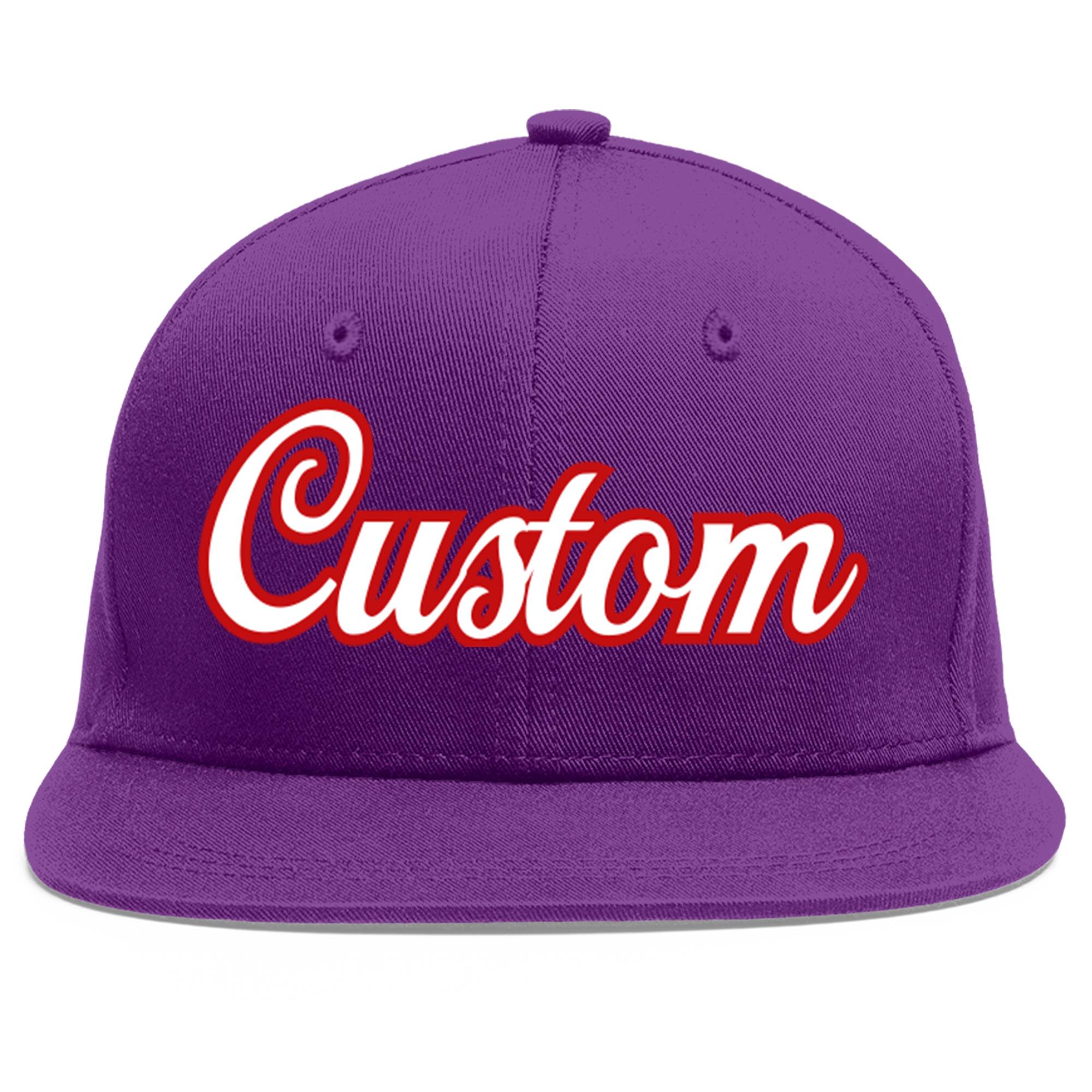 Casquette de baseball sport personnalisée violet blanc-rouge à avant-toit plat