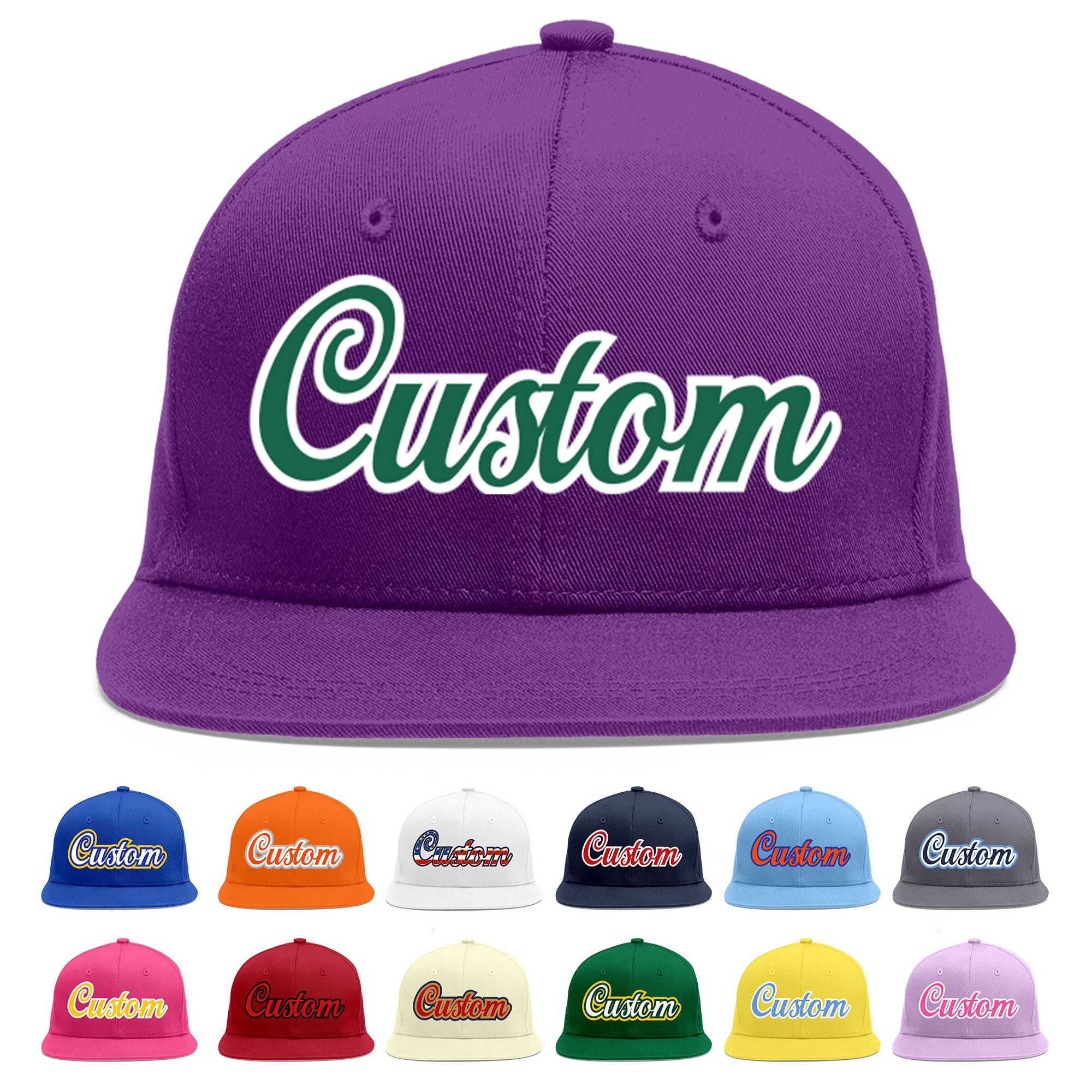 Casquette de baseball personnalisée violet Kelly vert-blanc plat Eaves Sport