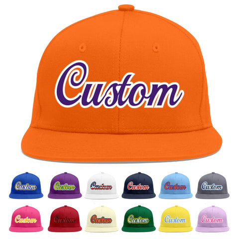 Custom Orange purple-White Flat Eaves Sport Baseball Cap