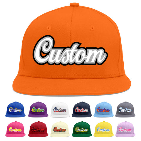 Custom Orange White-Gray Flat Eaves Sport Baseball Cap