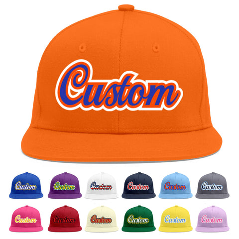 Custom Orange Royal-Orange Flat Eaves Sport Baseball Cap
