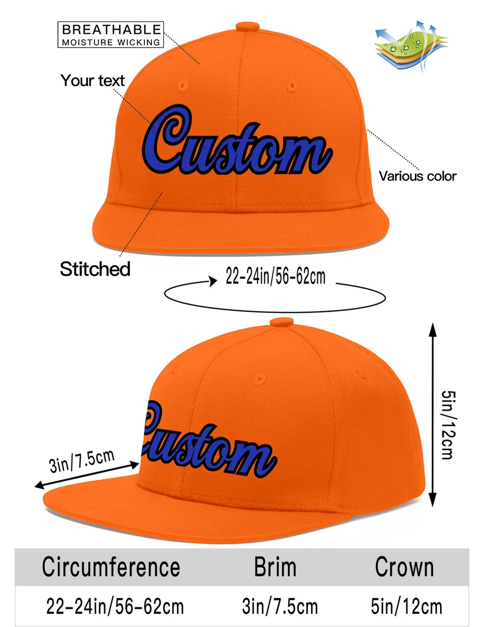 Custom Orange Royal-Black Flat Eaves Sport Baseball Cap