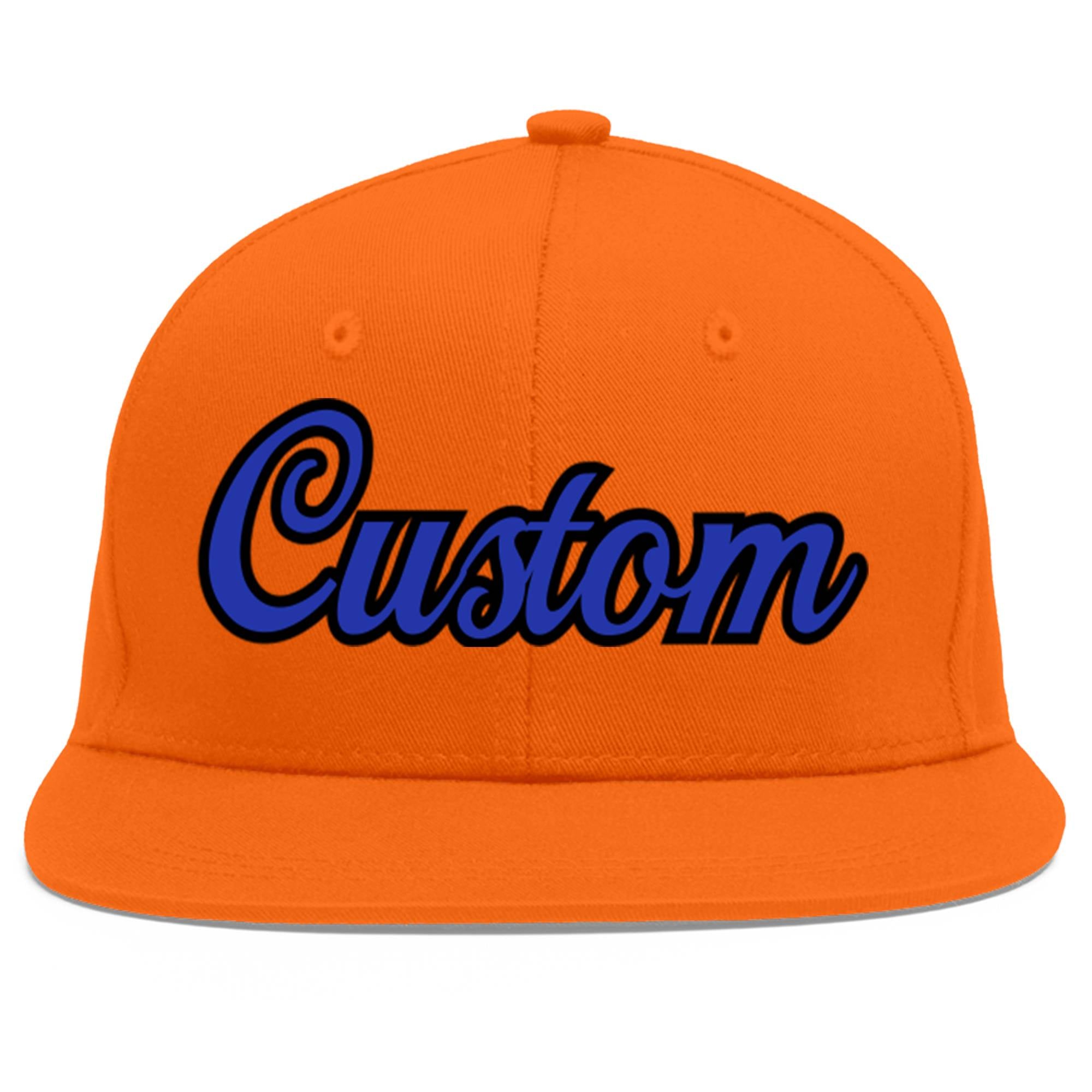 Custom Orange Royal-Black Flat Eaves Sport Baseball Cap