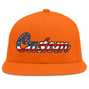 Custom Orange Vintage USA Flag-Gold Flat Eaves Sport Baseball Cap