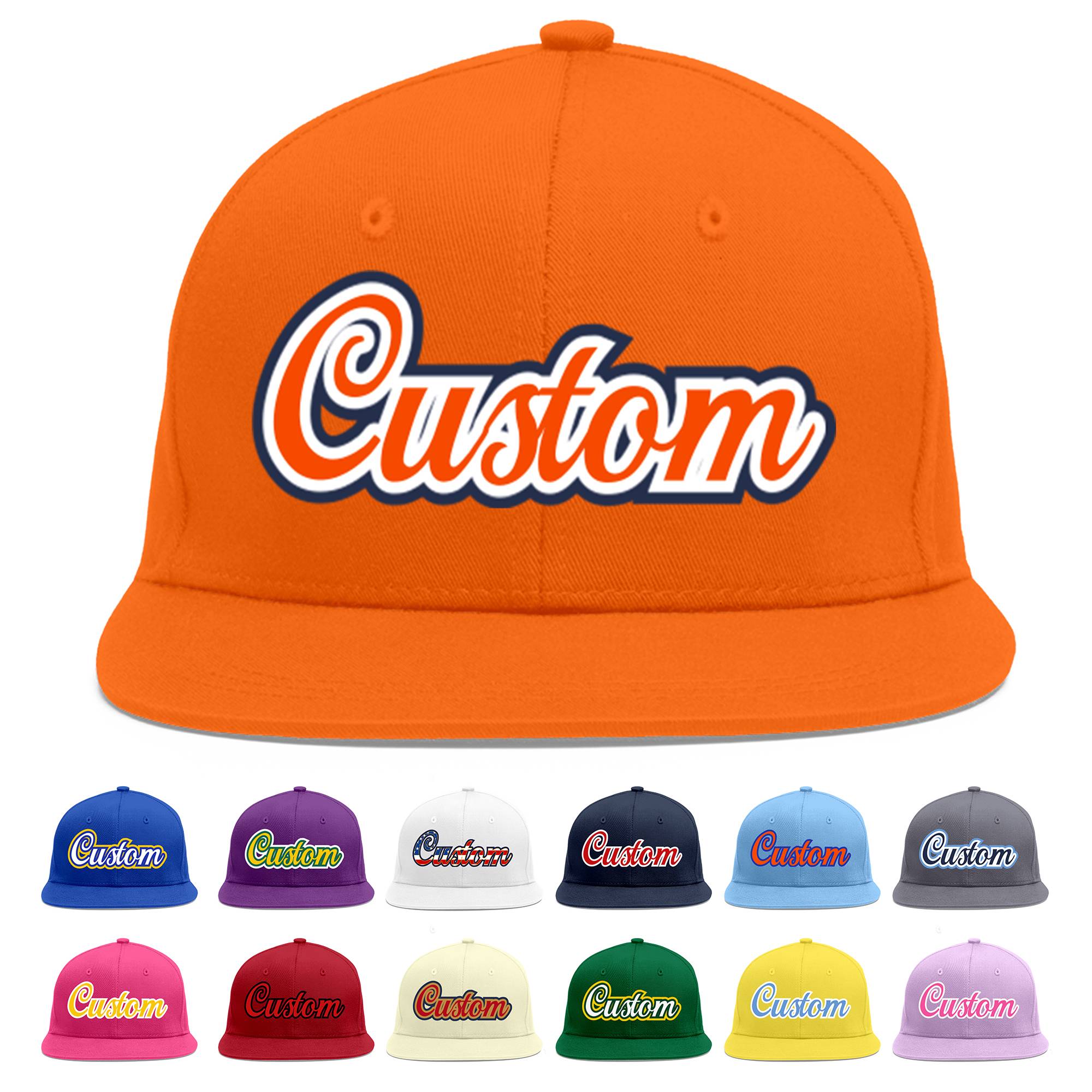 Custom Orange Orange-White Flat Eaves Sport Baseball Cap