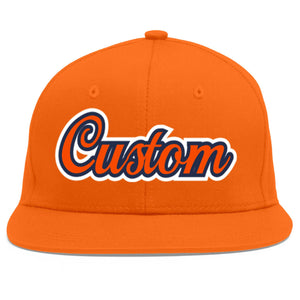 Custom Orange Orange-Navy Flat Eaves Sport Baseball Cap