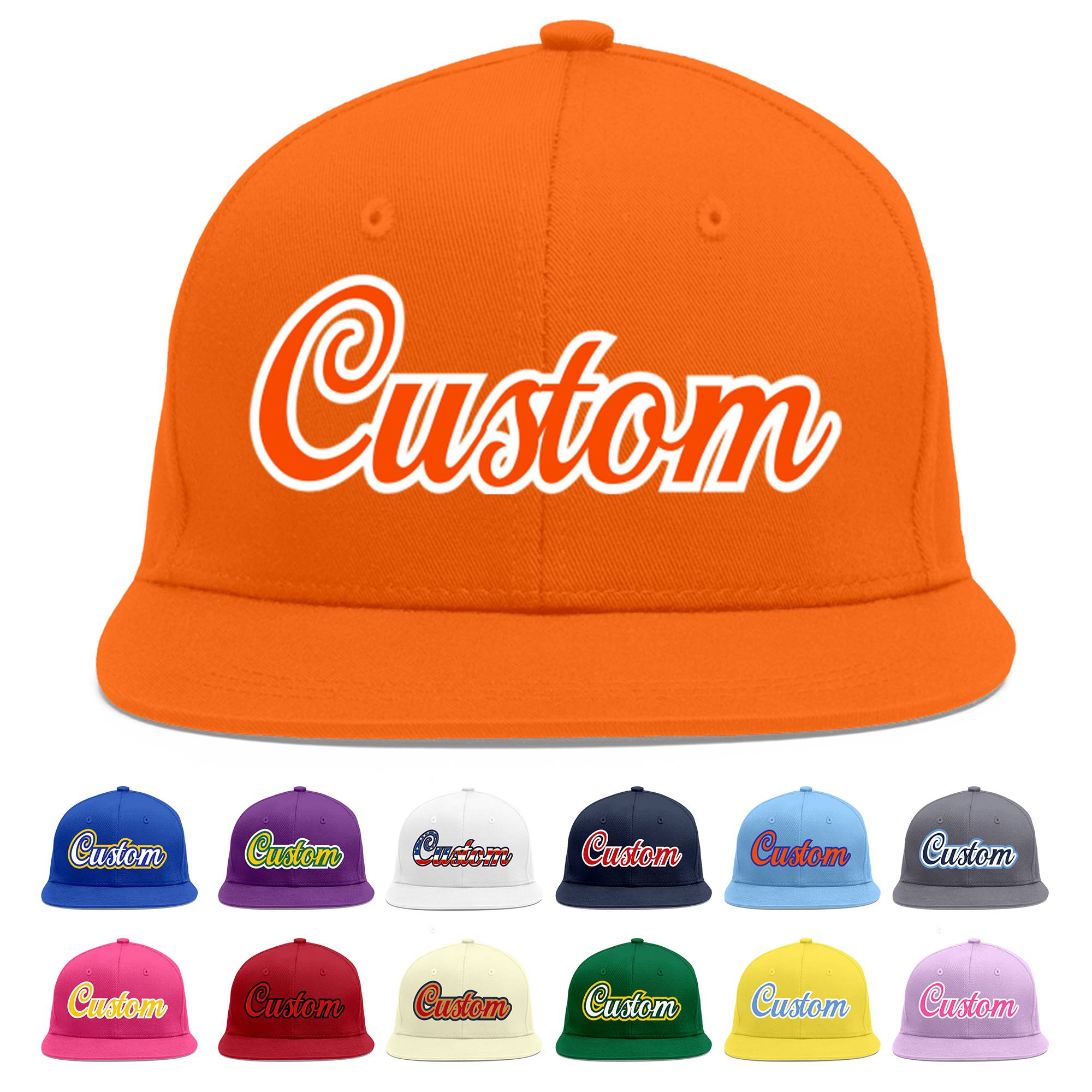 Custom Orange Orange-White Flat Eaves Sport Baseball Cap